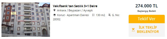 Vakıfbank satışa çıkardı, bu fiyata TOKİ satamaz! 1+1 konut 120 Bin TL, 3+1 konut 274 Bin TL!