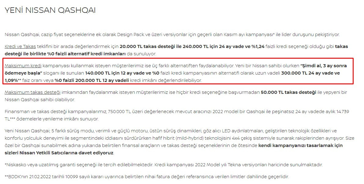 Sıfır araç almak isteyenlere 3 ay ertelemeli faizsiz 140 bin TL taşıt kredisi Nissan'dan geldi!