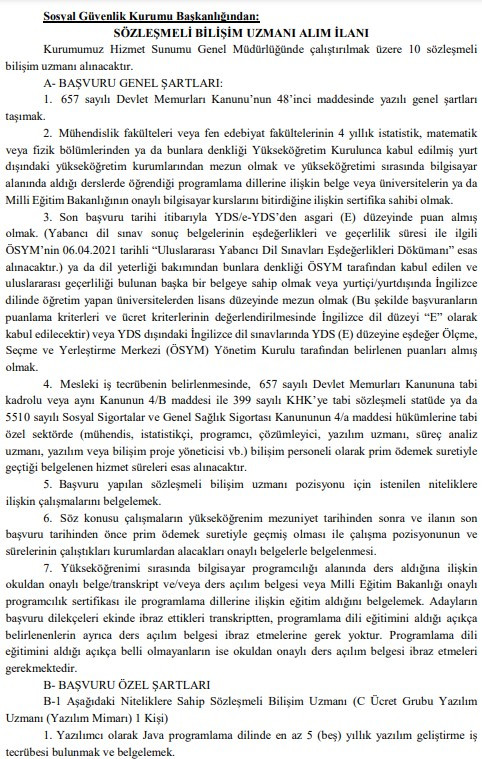 SGK 36.624 TL maaşla sözleşmeli personel alımı ilanı yayımladı iş arıyorum diyenler kaçırmasın!