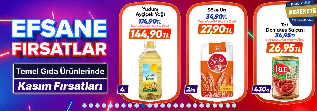 Carrefour Efsane Kasım kampanyası başladı fiyatlar yüzde 30 ucuzladı Ayçiçek yağı un yumurta peynir şeker pirinçte indirim furyası stoklar bitmeden yetişin