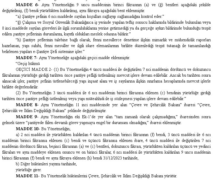 Şantiye Şefleri Hakkında Yönetmelikte Değişiklik Yapılmasına Dair Yönetmelik Resmi Gazete'de yayımlandı!