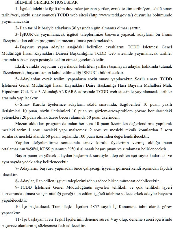 TCDD personel alımı son dakika 7 ilde tren teşkil işçisi alım ilanı yayımlandı!