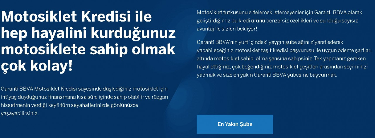 Araba almaya parası yetmeyene Yapı Kredi Bankası Garanti BBVA ve Akbank motosiklet kredisi veriyor!