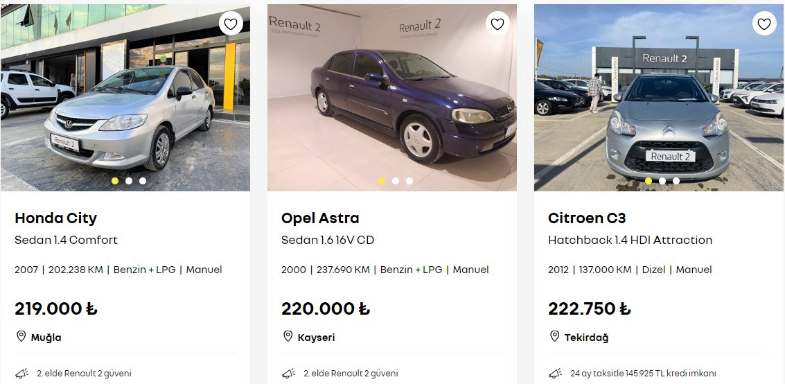 Peugeot 206 170 Bin TL, Opel Astra 220 Bin TL! Renault'tan satılık ikinci el otomobiller!