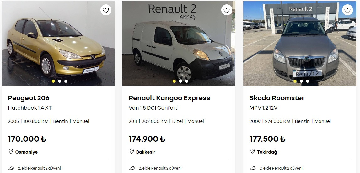 Peugeot 206 170 Bin TL, Opel Astra 220 Bin TL! Renault'tan satılık ikinci el otomobiller!