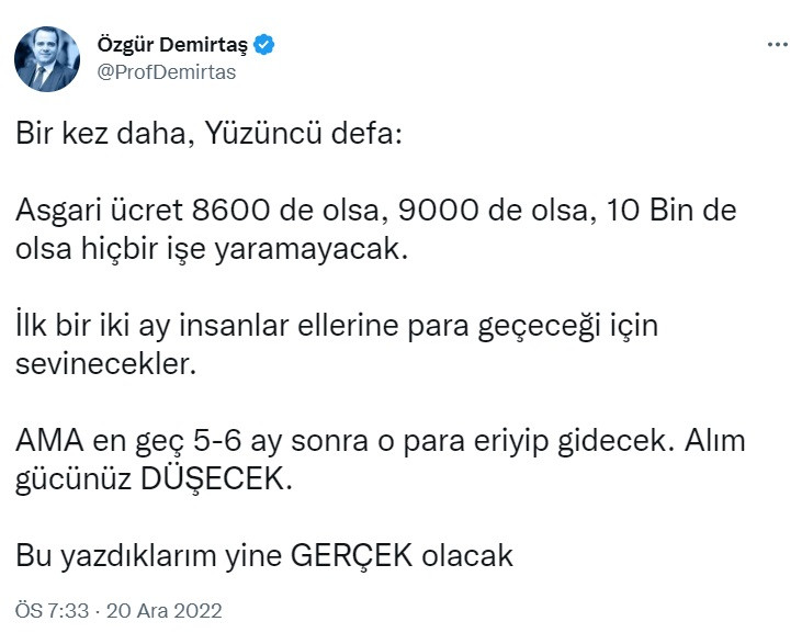 Asgari ücret beklentisinde hiç yanılmadı! Özgür Demirtaş'tan asgari ücret zammı için yeni yorum!