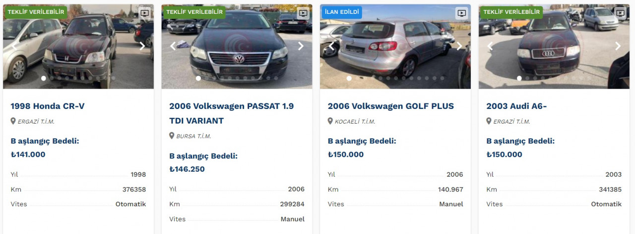 Hepsini devlet satışa çıkardı! Honda Civic 135 Bin TL, Volkswagen Passat 146 Bin TL!