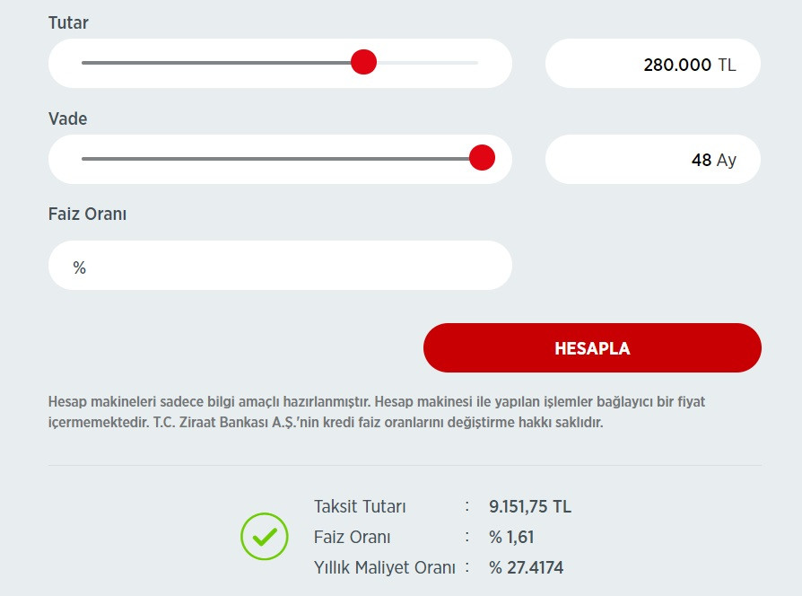 280 Bin TL taşıt kredisi kampanyası için Ziraat Bankası taksit tablosunu açıkladı!