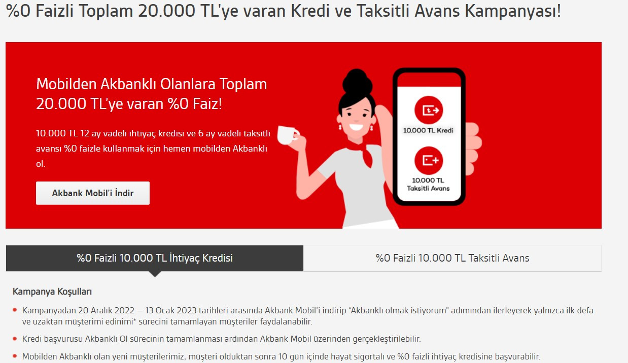 Akbank'tan yeni banka hesabı açanlara faizsiz 20.000 TL teşekkür kredisi!