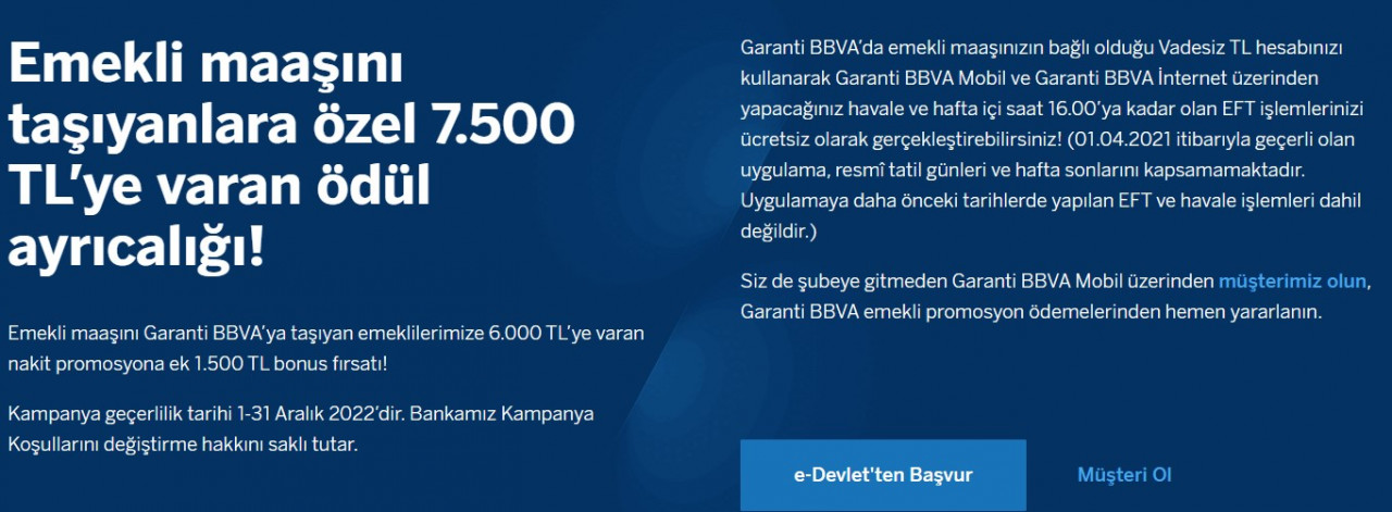 Garanti BBVA Bankası'ndan emeklilere yılbaşı jesti 1.500 TL bonus para!