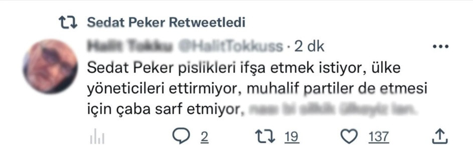 Sedat Peker'in Twitter hesabından paylaşıp sildiği mesaj!