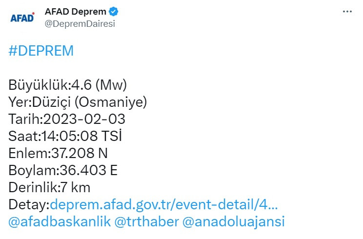 AFAD son dakika deprem haberi! Osmaniye Düziçi fena sallandı!