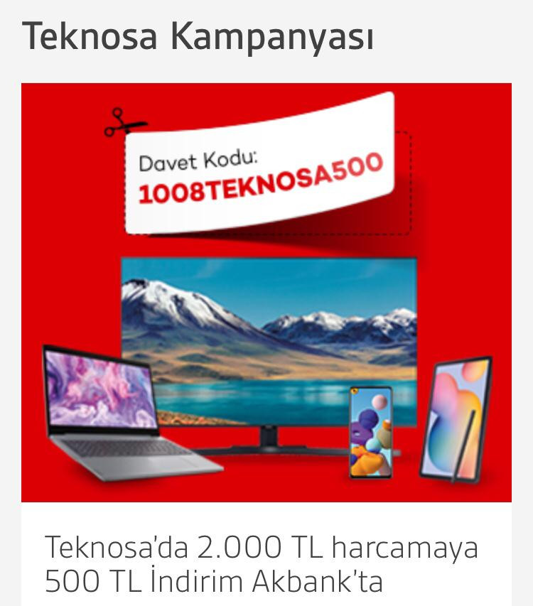 Akbank o şartı sağlayanlara Teknosa alışverişlerinde 500 TL indirim veriyor