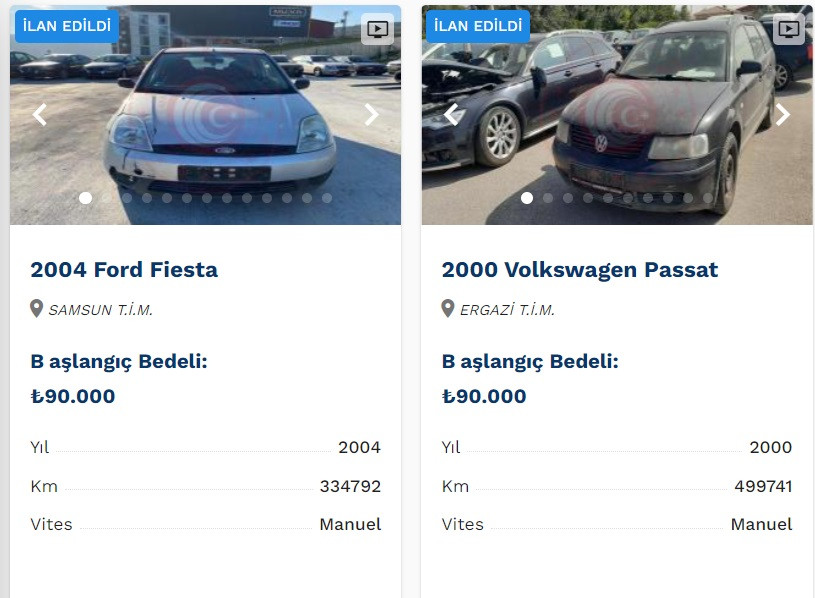 Devletten 90 Bin TL'ye satılık 2. el otomobiller! Volkswagen Passat ve Ford Fiesta!