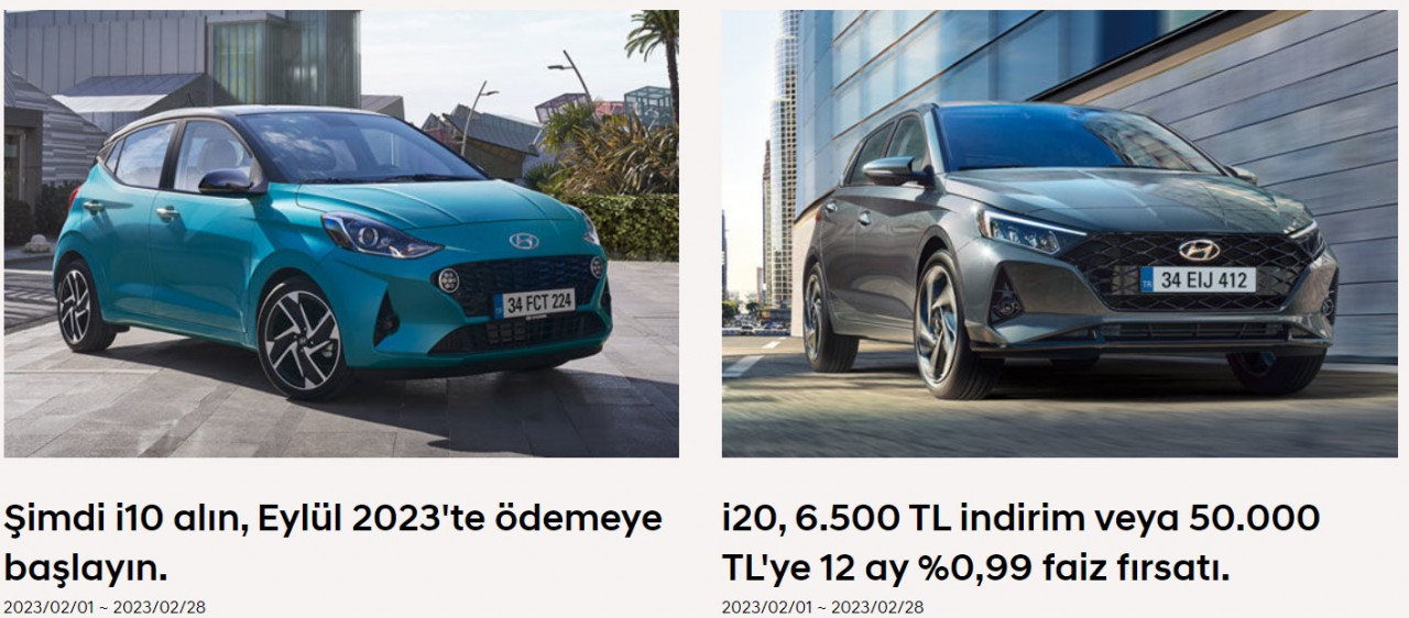 Şimdi al Eylül 2023'te öde! Hyundai i10 Bayon i20 Elantra Şubat kampanyaları ile fırsat ayağınıza geldi