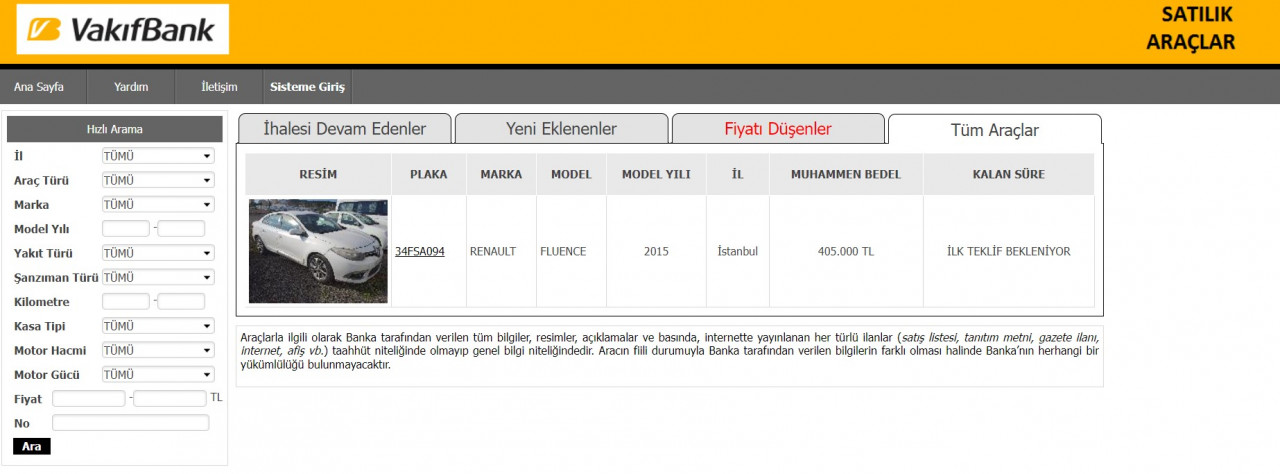 Ziraat Bankası Halkbank Vakıfbank ucuz 2.el araç satışı başladı! 98.000 TL'ye araba satışı
