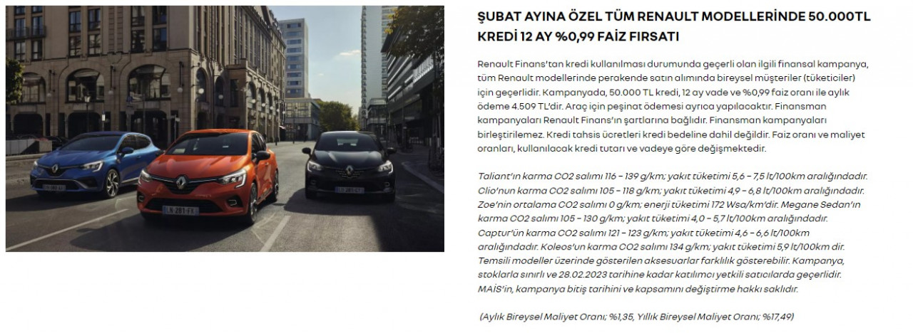 Seç beğen al! Renault aylık 4.508 TL taksitle 2023 model Clio Taliant Zoe Captur satıyor