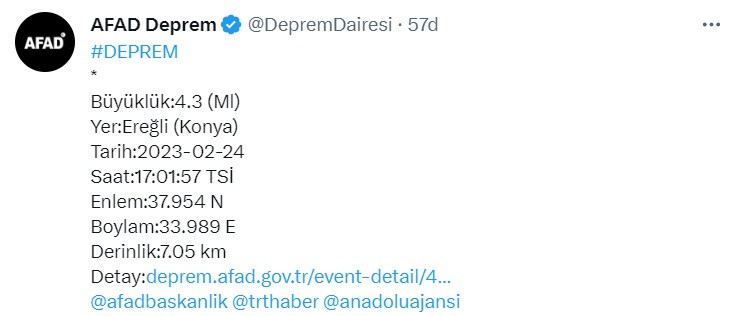 AFAD açıkladı! Deprem riski az olan Konya'da deprem oldu!