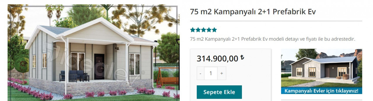 75 metrekare, tek katlı, 2+1 prefabrik ev! Devlet desteği ile 114.900 TL'ye müstakil malikane!