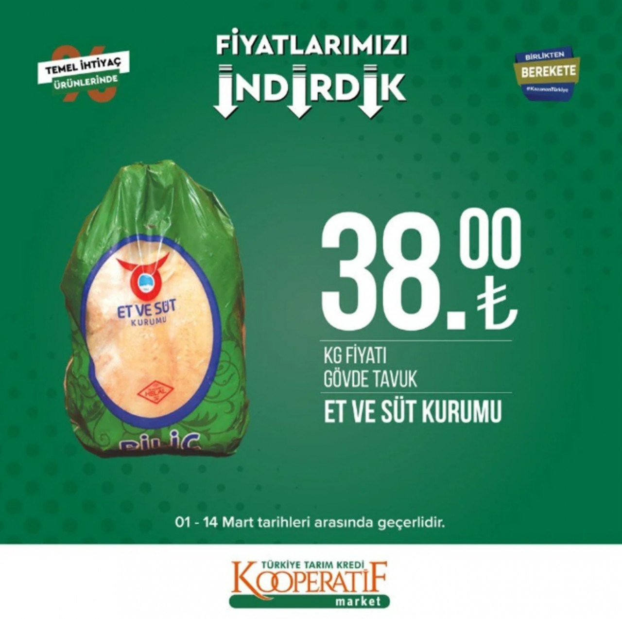 Tarım Kredi Mart ayı indirim rüzgarı başladı! Çay süt tavuk ve sucuk ürünlerinde büyük indirim