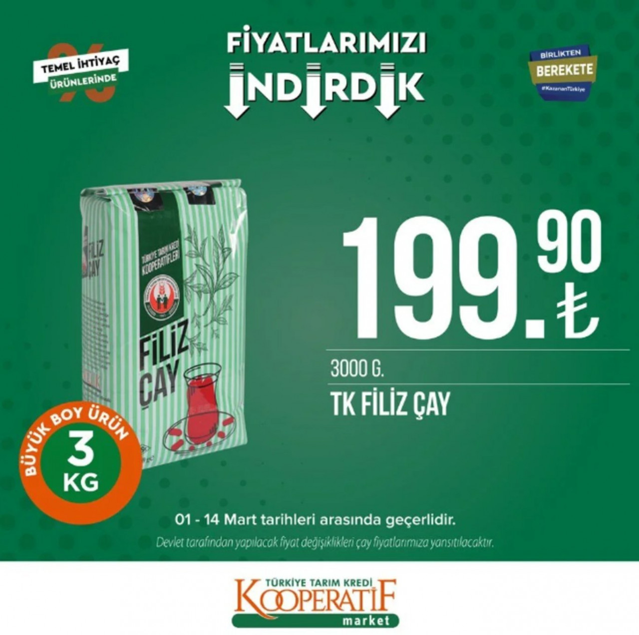 Tarım Kredi Mart ayı indirim rüzgarı başladı! Çay süt tavuk ve sucuk ürünlerinde büyük indirim