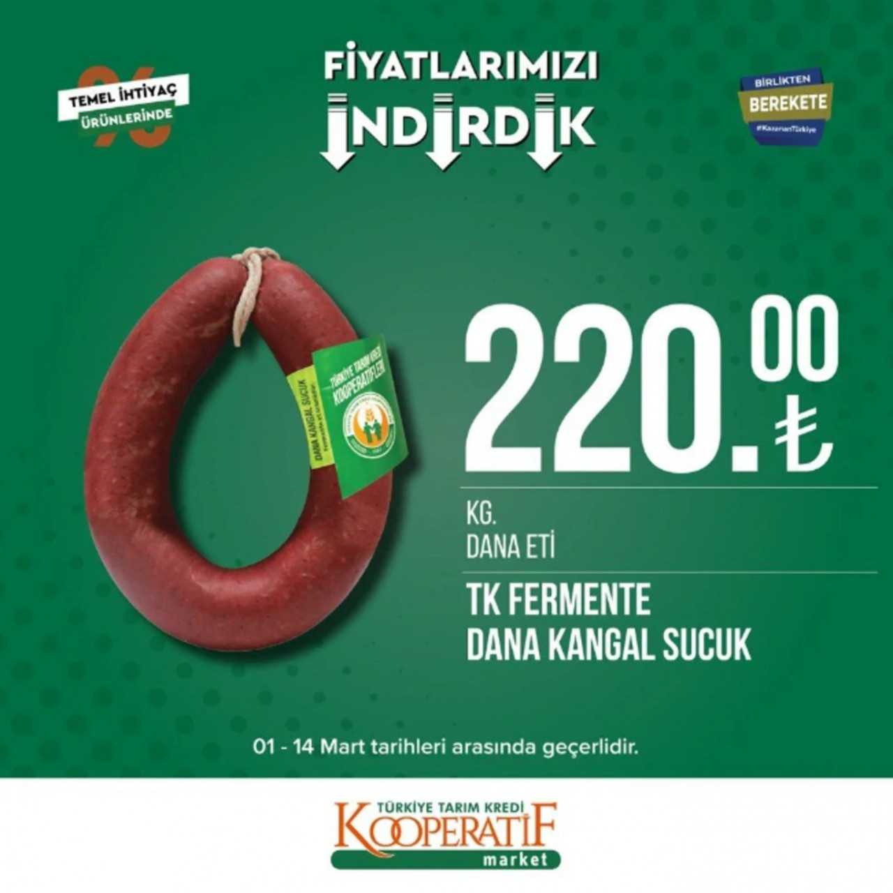 Tarım Kredi Mart ayı indirim rüzgarı başladı! Çay süt tavuk ve sucuk ürünlerinde büyük indirim