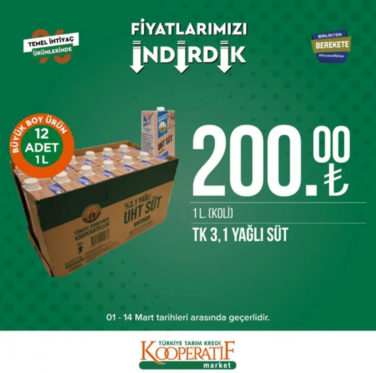 Tarım Kredi Mart ayı indirim rüzgarı başladı! Çay süt tavuk ve sucuk ürünlerinde büyük indirim