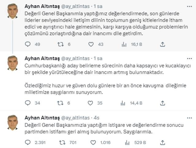 İYİ Parti Milletvekili Ayhan Altıntaş önce istifa etti sonra kararından vazgeçti!