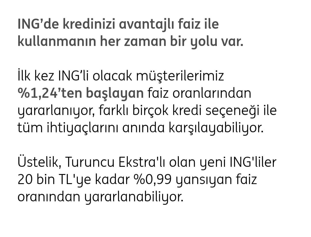 ING o şartı sağlayan herkese 0,99 faiz ile 20 bin TL kredi veriyor