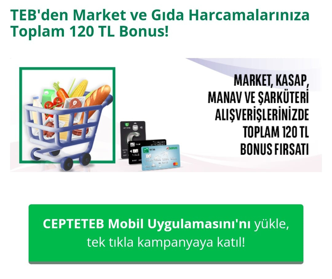 O banka market alışverişlerinde 120 TL indirim yapıyor! MARKETBONUS yaz 4616'ya gönder katıl