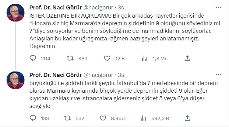 Deprem uzmanı Naci Görür açıkladı! İstanbul depremi 9 şiddetinde mi olacak?