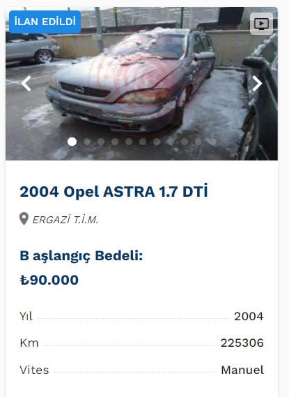 Toyota Yaris 50 Bin TL, Opel Astra 90 Bin TL! Devletten sudan ucuz ikinci el otomobiller!