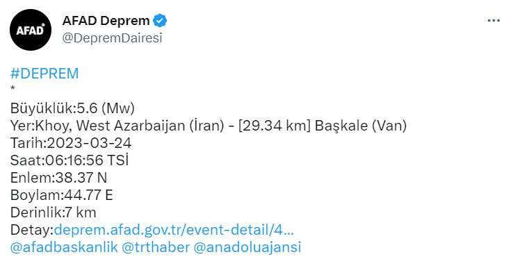 AFAD açıklama yaptı! 5,6 büyüklüğünde deprem oldu!