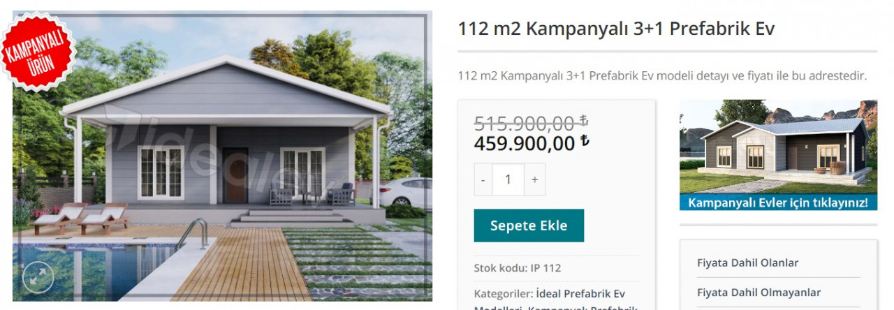 56 Bin TL indirim! 112 metrekare, 3+1 prefabrik ev için kampanyalı fiyat!