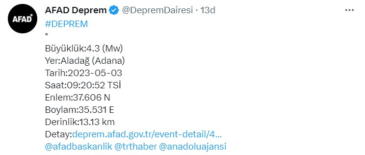 Adana'da deprem! AFAD açıklama yaptı!