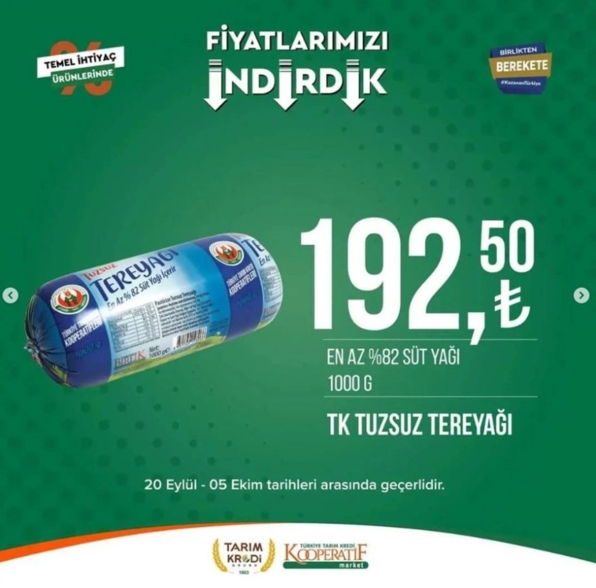 Tarım Kredi Market'te tereyağı fiyatı